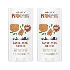 Schmidt's Lot de 2 déodorants naturels sans aluminium pour homme et femme, bois de santal et agrumes avec protection contre les odeurs 24 heures, certifié naturel, végétalien, sans cruauté envers les (Fast Media Ships From USA, neuf)