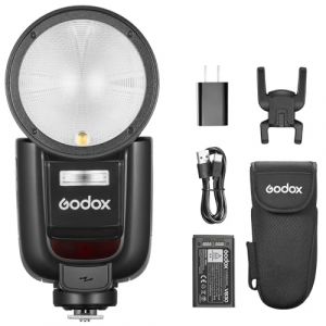 Godox V1Pro-S Flash Speedlite &agrave; t&ecirc;te ronde pour appareil photo Sony, avec sous-flash d&eacute;tachable SU-1, batterie de charge USB-C, 2,4 G X HSS TTL Speedlight Flash pour Sony a7IV a7III a7RIII a7RII a7c (INSSTRO EU, neuf)