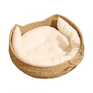 Lit De Panier De Chat, Panier Rond pour Chat en Rotin, Niche Chaud Et Confortable Meuble De Rangement pour Toutes Races Chats Et Chiot (TIOLIP, neuf)