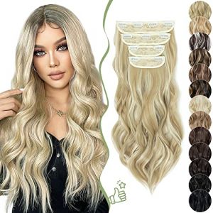 SEGO 55CM Extension a Clip Synthétique 180g Extension Cheveux Bouclés 4 Pcs 11 Clips Postiche Cheveux Long, Blond Cendré & Blond Très Clair (Shiny Collection-88, neuf)