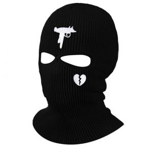 BBTO Balaclava à 2 Trous Masque de Ski Tricoté Balaclava Intégral en Tricot Couvre-Visage à 2 Trous Cagoule Intégrale d'hiver pour Sports Ski Moto Vélo Extérieur (Noir, Pistolet et Sauvage) (Bomelvoo FR, neuf)