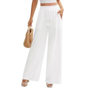 PASUDA Pantalon Femme Fluide &Eacute;t&eacute; Pantalons en Coton Lin Taille Haute Elastique Elegant Pantacourt avec Cordon Ample L&eacute;ger D&eacute;contract&eacute; Pantalon Couleur Unie Confortable Casual Pants (Beige, M) (Amutoo, neuf)