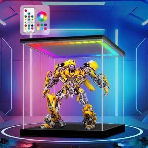Huijintao Vitrine Acrylique, Vitrine pour Collection, Vitrine Figurine Transparent, Vitrine en Verre pour Collection, Modèles, Vitrine Exposition avec éclairage Lumières Colorées (30x30x30 cm) (Jingbang, neuf)