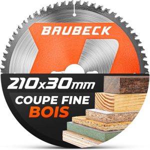 BAUBECK Lame de scie 210x30 + bague adaptatrice 25,4 mm 1,8 mm coupe dans le bois, 60 dents compatible avec scies à onglet de Parkside, Einhell, Scheppach, Lux, lame circulaire 210x30 (BAUBECK GmbH, neuf)