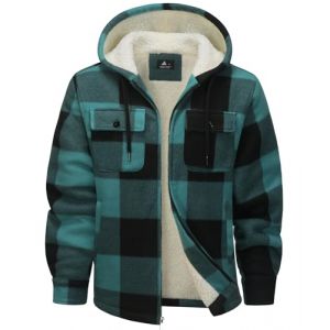 zitysport Veste Chemise Homme Toison Carreaux Doubl&eacute; Sweat Capuche Manteau Doublure Polaire Hiver Avec Poches Flannel Veste &agrave; Capuche Hommes(01-Noir Vert Carreaux,L) (Haixihui, neuf)