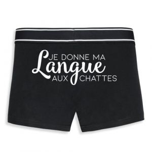 La French Touch Boxer Homme Humour Je Donne ma Langue aux chattes - Imprim&eacute; en France - Cale&ccedil;on Homme Drole et Rigolo - Cadeau Humour Anniversaire Original (Noir, L) (La French Touch, neuf)