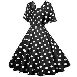 Robe Vintage Ann&eacute;es 50 Femme Retro Rockabilly Pin-Up Chic Et Elegante Robes sans Manche Polka Dot Ann&eacute;es 40 50 60 Swing D&eacute;contract&eacute;e Dress De Bal Mariage Cocktail C&eacute;r&eacute;monie (qiaoxiahe, neuf)