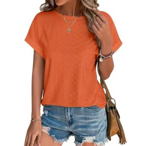 Cuptacc Top Femme Ete Chemisier Femme Chic Et Élégant 2025 Mode T Shirt Col Rond Tunique Tunique Orange S 34-36 (CuptaccFashion, neuf)