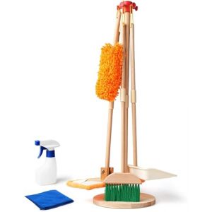 Kit de Nettoyage pour Enfants | Bois de Certification FSC | Kit de Balai Enfant | kit Menage Enfant avec Le balais, la Pelle et des serpillère rigolotes | Jouets d'imitation pour Enfants dès 2 Ans (Dream Studio EU, neuf)
