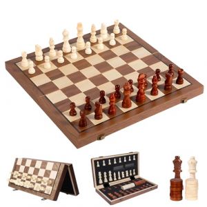 Echiquier Magnetique, Deluxe Portable Chess Board Voyage, 40 * 39 cm Echiquier Bois Pliable avec Emplacements De Rangement, 2 en 1 Jeu Echec Magnetique Echecier pour Enfants et Adultes (HEJIADEYA, neuf)