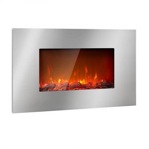 KLARSTEIN Lausanne Luxe - Chemin&eacute;e &eacute;lectrique : 2000W, 2 r&eacute;glages de Chauffage, Largeur: 90 cm, Effet de Flamme, fa&ccedil;ade en INOX, luminosit&eacute; r&eacute;glable, t&eacute;l&eacute;commande, Montage Mural, Argent (Klarstein France, neuf)