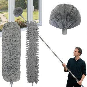 Kit de plumeau de 6 m avec Manche télescopique réglable de 1,5 à 4,9 m, Brosse de Nettoyage télescopique et tête en Microfibre (HongYuFanuk, neuf)