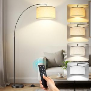OUTON Lampadaire Arc, Lampadaire Moderne sur Pied Salon, T&eacute;l&eacute;commande et Interrupteur au Pied, 40cm Abat-jour Beige, 4 Temp&eacute;ratures de Couleur, Ampoule LED E27, Lampe Arc Dimmable pour Chambre Bureau (DGYZ Store, neuf)