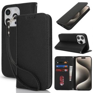 Lipvina Coque pour iPhone 15 Pro Max en Cuir Portefeuille avec Porte Carte et Rabat Clapet - Etui Antichoc Magn&eacute;tique pour Protection Compl&egrave;te de Votre iPhone 15 Pro Max,Noir (Machan-US, neuf)
