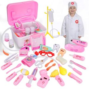 KIMIGO Malette Docteur Enfant,Kit de Médecin Jouets,Kit de Médecin Déguisement de Docteur Enfant,Trousse Docteur,Jeu d’Imitation,Cadeau pour Enfants Garcons Filles,Lumières et Sons (Norollber xp Kft., neuf)