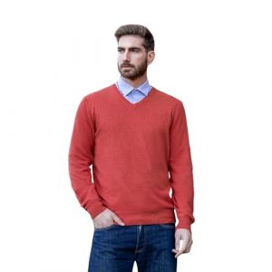 Marenza Col en V pour Homme &agrave; Manches Longues en Cachemire en Soie fabriqu&eacute;e en Italie, Brique, XL (Bo.MA., neuf)