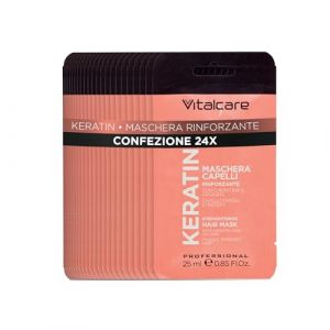 Vitalcare | Kératine - Masque capillaire fortifiant, pour cheveux fragiles et stressés, à la kératine et à l'arginine, pour des cheveux plus forts et plus doux, 24 sachets de 25 ml (WAC.SHOP, neuf)