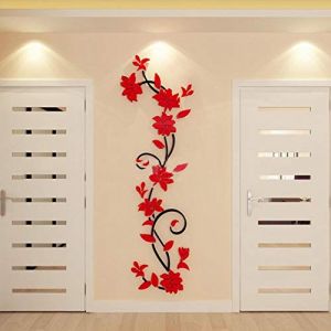 Ogquaton Premium Qualité 3D Stéréoscopique DIY Cristal Plante Fleurs Stickers Muraux pour Salon Chambre TV Fond Décoration de La Maison Rouge (Heart Service, neuf)