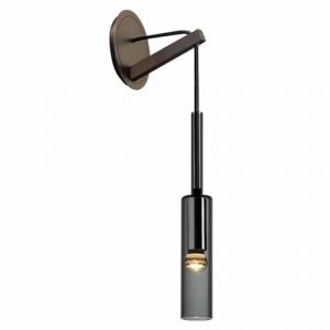 TRIVIDHA Applique Murale en Verre Gris Fum&eacute; Bouteille De Bi&egrave;re Lampe Murale en Verre De Cristal Applique Murale Cylindrique &Agrave; Long Tube en Laiton &Eacute;clairage Mural &Agrave; Hauteur R&eacute;glable pour Le Salon (TRIVIDHA FR Lighting Factory, neuf)