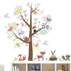 BuerHomie Stickers Muraux Chambre d'Enfant Garçon Fille Animaux Forêt Arbre Cœur Autocollant Mural Chambre Bébé Décoration Crèche Garderie (Buerhomie.eur, neuf)
