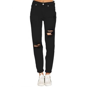 Roskiky Jean boyfriend stretch, jean &eacute;lastique pour femme, jean taille haute d&eacute;chir&eacute;, jean d&eacute;lav&eacute;, jean mom, pantalon slim en denim, M (RoskikyEU, neuf)