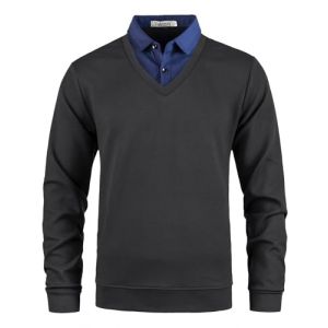 Yukirtiq Pull Homme avec Faux col de Chemise Aotonne Hiver Pull-Over Sweat Manche Longue Pulls avec col Chemise, Noir+Bleu, L (Yukirtiq, neuf)