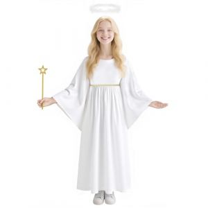 AYBUY Costume d'Ange pour Enfant, Robe d'Ange avec Baguette Magique de F&eacute;e et Aur&eacute;ole pour Enfant, D&eacute;guisement Ange Fille pour No&euml;l Nouvelle Ann&eacute;e D'Halloween Carnaval Cosplay, 120 (withchance, neuf)