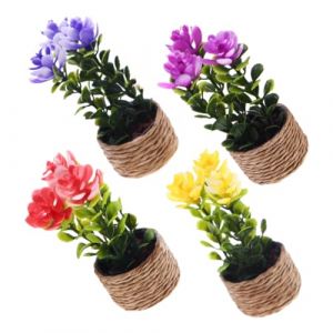 SHINEOFI 4pi&egrave;ces Fleurs Miniatures pour Maison De Poup&eacute;e Plantes Artificielles Pot D&eacute;coration De Mini Meubles Petits Pots Fleurs pour Maison De Poup&eacute;e (LeMusi, neuf)
