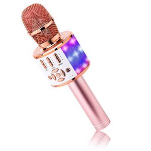 BONAOK Microphone Bluetooth sans Fil, Micro Enfants avec Lumi&egrave;res LED, Mini Machine Karaok&eacute; pour F&ecirc;te/Maison/Anniversaire, Compatible avec Bluetooth iOS Android (Rose) (DGMY Direct, neuf)