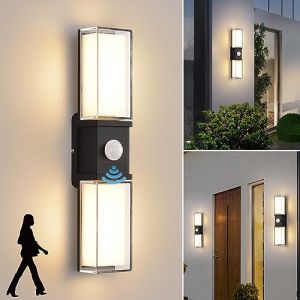 LED 12W Applique Murale Extérieur avec Détecteur de Mouvement,3000K blanc chaud Moderne Luminaire Murale,Éclairage Mural Etanche IP65,Intérieur Lampe Murale,Appliques Murales pour Entrée Jardin,Noir (KUKAK Lighting, neuf)