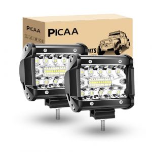 PICAA Phare de Travail Led Triple Rangée 4 pouces 10CM 60W Rampe a led barre de led Combo Faisceau de Spot D'inondation 12V hors route Voiture Véhicules 4x4 SUV ATV Camion Tracteur(2 pièces) (BEISHUO-UK, neuf)