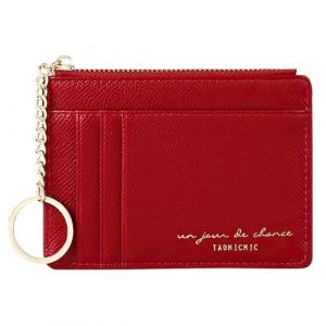 Lafefe Portefeuille Femme en Cuir - Porte-Monnaie Minimaliste Éclair - 8 Cartes Bancaires, Rouge (LvChunPanRunShangMao, neuf)