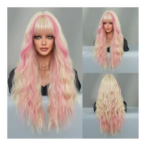 Perruque femme Perruque mode Mode femmes cheveux longs bouclés argent gris rose grande vague complet haut ensemble de cheveux perruque d'Halloween Perruque(Brownpicksilverwhite) (zhongchengwu, neuf)