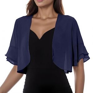 Gilet Mariage Femme Bolero Mariage Boléro Veste Courte Chic Mousseline de Soie Gilet à Manches Évasées 3/4 Boléro Cardigan Boléro Court Gilet Léger Élégant Courte Mousseline de Soie Veste (hoarse-NU, neuf)