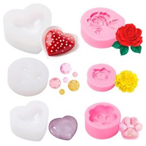 Taille Moule Silicone Bougie Rose, 6 Pi&egrave;ces moule Silicone Fleur Rose 3D, Moules en silicone de Bougie de Type Fleur, Moule en Silicones en Forme de Coeur d'Amour, pour Fondant, Chocolat, Savon (TZMH Eur, neuf)