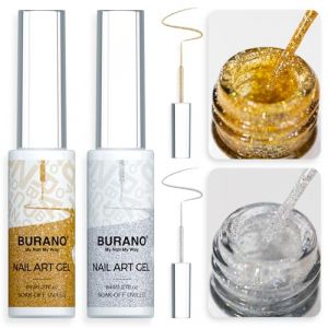 BURANO Vernis Gels Semi Permanents, Argent Or 2 bouteilles 8ml Liner Nail UV LED vernis à ongles Gel, Manucure & Pédicure Liner UV Gel (BURANO Direct, neuf)