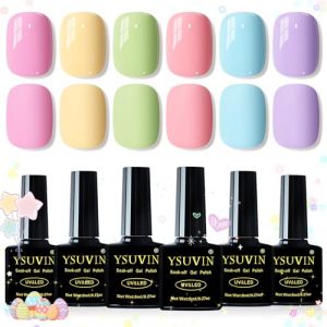 YSUVIN Vernis Semi Permanent, 6 Couleurs ​Jaune Vert Bleu Violet Rose Pastel Vernis à Ongles Soak Off UV/LED Nail Art Salon French Manucure Kit, Cadeaux Beauté， 8ml (AnYue Store, neuf)