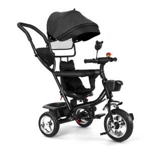Tricycle B&eacute;b&eacute; &Eacute;volutif 4 en 1, Tricycle B&eacute;b&eacute; &Eacute;volutif avec Poign&eacute;e de Pouss&eacute;e R&eacute;glable, Canne, Cloche et R&eacute;troviseurs, Grandir avec Son b&eacute;b&eacute;, Noir (Willanmd, neuf)