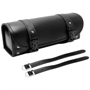 Shkalacar Sac de Selle de Moto,Sac &agrave; Outils de Moto, Sacoche de Fourche de Moto Universelle en Cuir PU avec Sangles R&eacute;glables, Sac de Rangement de Guidon, Sac de Rangement D'outils en Cuir (RaiJun, neuf)