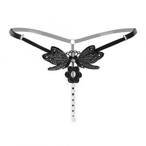 Sous-v&ecirc;tements de couleur chair pour femme - Sous-v&ecirc;tements brod&eacute;s creux papillon sexy taille basse - Coupe ouverte - String de massage &agrave; perles - Petit sous-v&ecirc;tement pour femme - Ensemble bikini, (OUAjgsod, neuf)