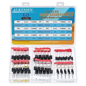 AUKENIEN 6 Valeurs 60 pièces Diode Schottky Redresseur Kit 10SQ045 10SQ050 15SQ045 10A10 SR5100 SR560 Diodes 5A 10A 15A 45V 50V 60V 100V 1000V Axial Diode de Schottky Redressement (AUKENIEN Official EU, neuf)