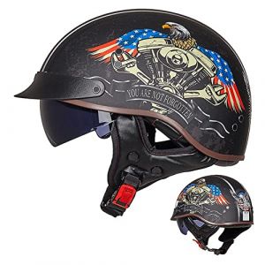 ACLFFSHOP Demi Casque De Moto, Casque Jet Rétro, Casque Bol Moto Homologué ECE, Casques Vintage à Face Ouverte, avec Pare-Soleil et Doublure Intérieure Amovible, pour Vélos Motos Scooter (GXPgxp, neuf)