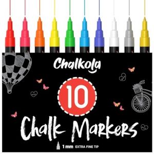 Chalkola Set 10 Feutre Craie Liquide Effaçable avec Or et Argent | Pointe 1mm | Chalk Marker et Peinture Stylo Craie pour Tableau Noir | Effacable Marqueur pour Vitre,Fenetre Verre, Ardoise (WizMops, neuf)