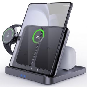 Qoosea Chargeur sans Fil, Chargeur Induction Stand pour Samsung Galaxy Z Fold 7/6/5/4/3/2, Z Flip 6/5/4/3/2, iPhone/Google/Xiaomi S&eacute;ries, Wireless Charger Station pour Galaxy Watch 6/5/4/Active/Buds (lysmuk, neuf)