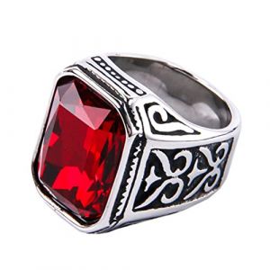 PAURO Homme Bague de Mariage en Zircone Cubique avec Une Grosse Pierre Argent Noir Rouge Taille 68 (BuyPAURO, neuf)