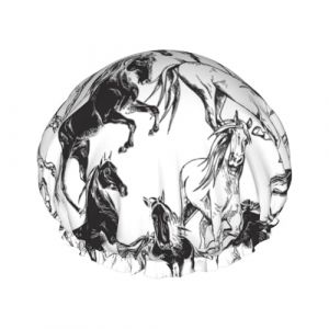 Bonnet de douche pour douche &ndash; Extreme Sketch Cool Horse_E &ndash; Grand bonnet de douche r&eacute;utilisable et imperm&eacute;able pour femme, bonnet de douche double couche pour femme, bonnet de douche pour douche avec (SA-Toy, neuf)