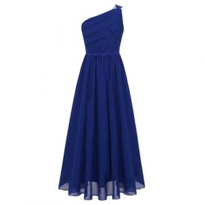 Raenseen Robe de C&eacute;r&eacute;monie pour Fille en Chiffon, Robe de Princesse &Eacute;l&eacute;gante &agrave; Une &Eacute;paule, Longue pour Mari&eacute;e, Demoiselle d'honneur, Soir&eacute;e Bleu 11-12 Ans (Raenseen, neuf)