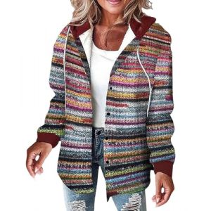 Minetom Veste a Carreaux Femme Chaud Doublure Polaire Sweat &agrave; Capuche Manches Longues Hoodie avec Boutons Automne Hiver Manteau A Multicolore 1 XXL (Mon Bon Coup FR, neuf)