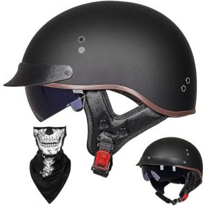 Casque Moto Demi Casque Bol Brain - Cap RéTro Harley Jet Casque Certifié ECE Cruiser Chopper Scooter Pilote Casque Lunettes IntéGréEs Unisexe Casque à DéGagement Rapide,K-XXL=（63~64cm） (GAOSHUXIA666, neuf)