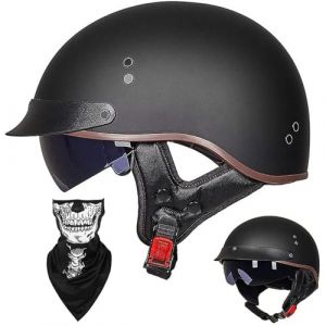 Casque Moto Demi Casque Bol Brain - Cap RéTro Harley Jet Casque Certifié ECE Cruiser Chopper Scooter Pilote Casque Lunettes IntéGréEs Unisexe Casque à DéGagement Rapide,K-XXL=?63~64cm? (GAOSHUXIA666, neuf)